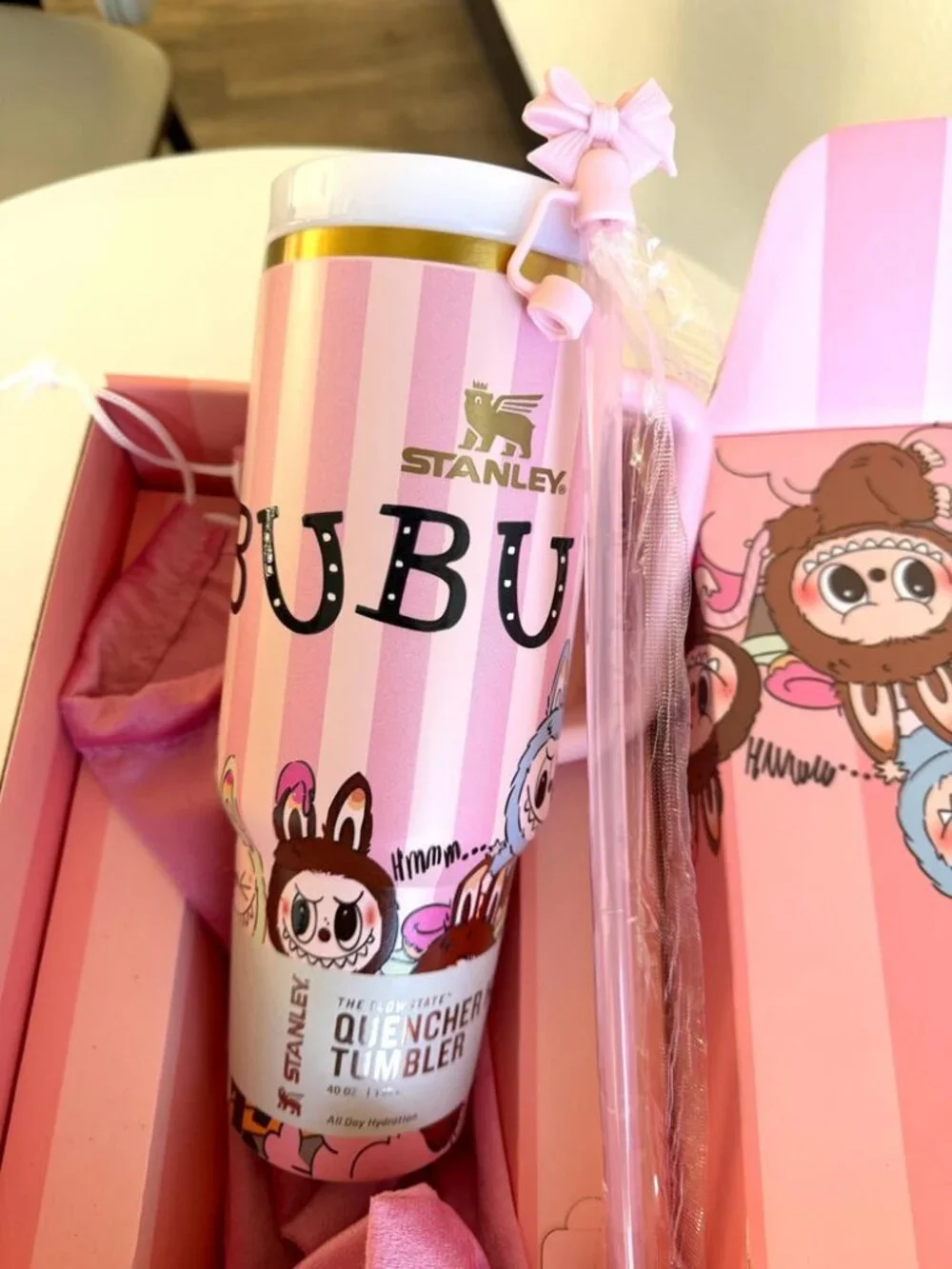 40 oz StanleyxLabubu Tumbler , Cartoon design Travel Cup with Straw - Picture 2 of 2